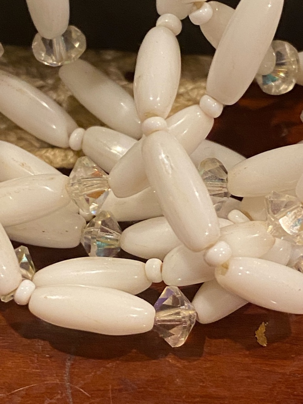 White Milk Glass Multi-Strand Beaded Bracelet with Crystal Accents - Picture 11 of 11